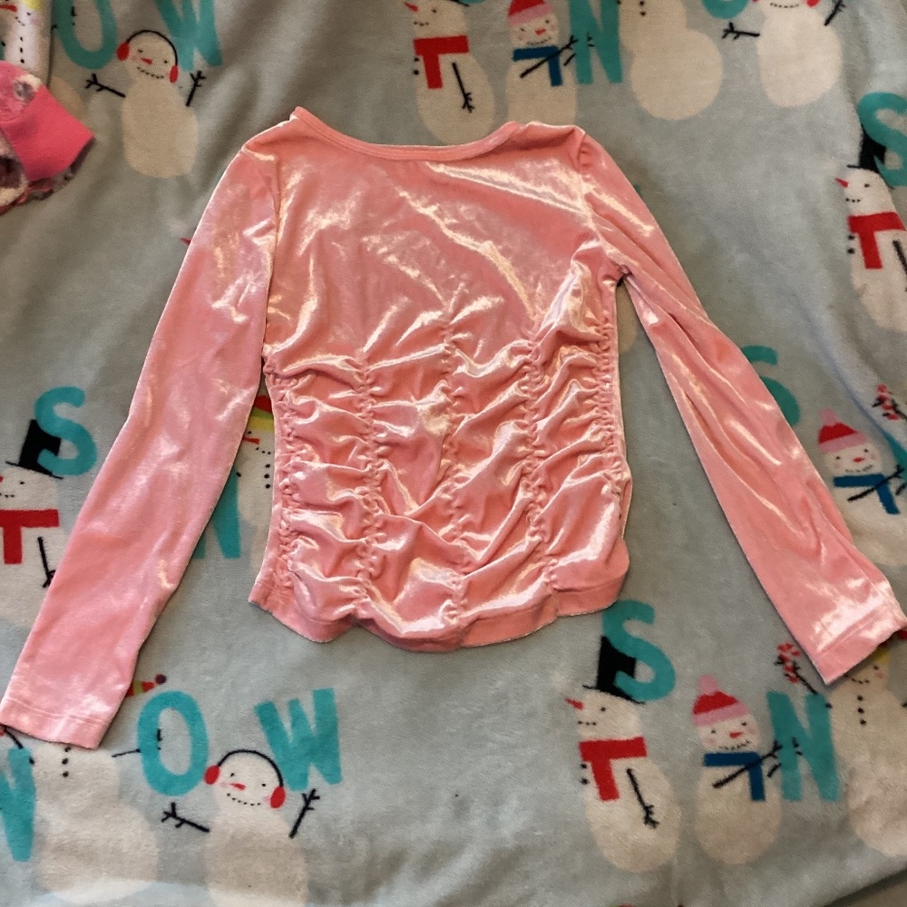 Girl Pink Long Sleeve Shirt Size 10 12  Velour Soft Top Fall